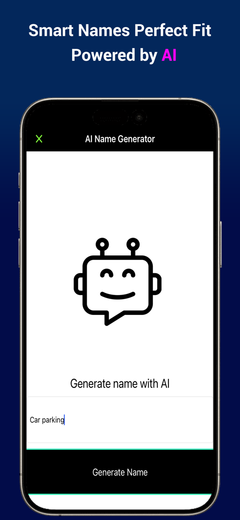 Ai Business Name Generator App - AI business name generator interface with keyword input and generate name button