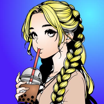 realistic girl with braided hair drinking boba