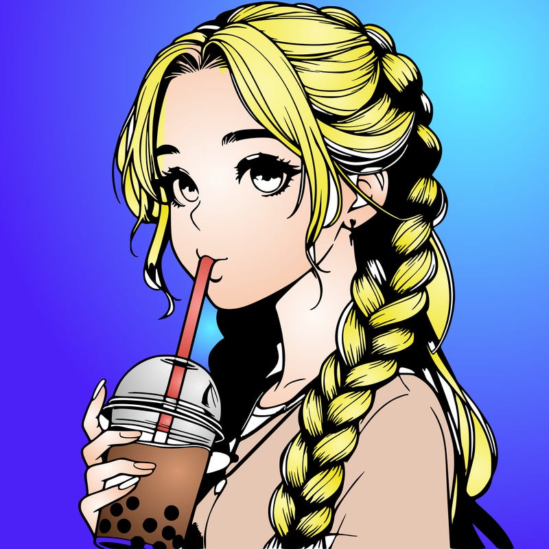realistic girl with braided hair drinking boba