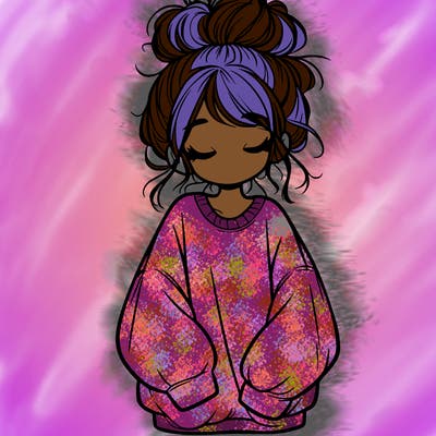 girl with baggy sweatshirt and messy bun