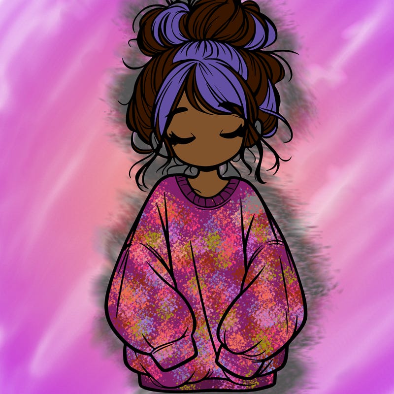 girl with baggy sweatshirt and messy bun