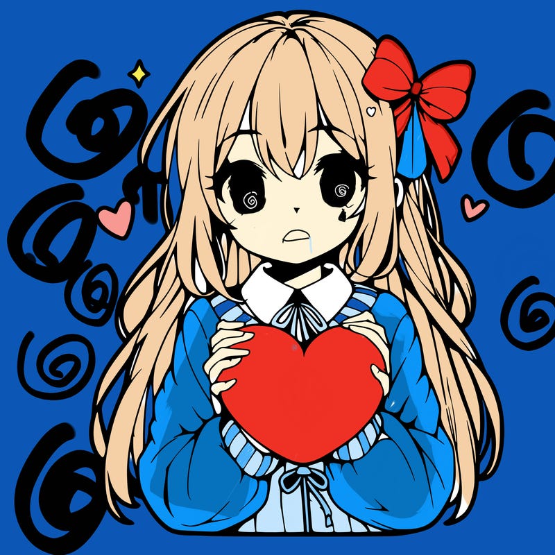 anime girl holding a heart balloon