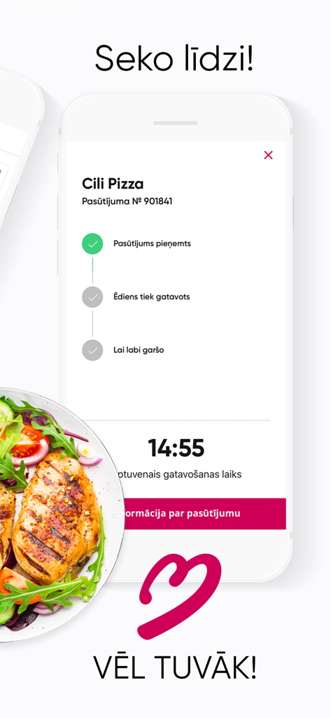 Mobile app interface showing real-time food order tracking and preparation status for TiamoFood restaurants.