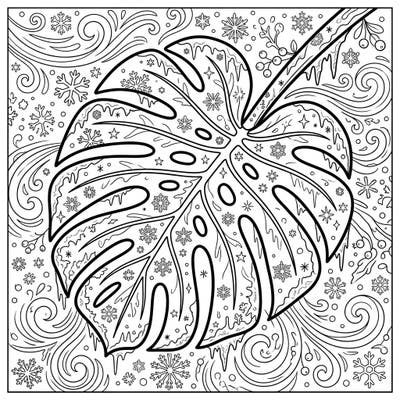 Dive into a unique winter scene with this beautiful Monstera Leaf coloring page, intricately designed with frosty details and delicate snowflakes. Perfect for a cozy coloring session, it blends tropical charm with the serene beauty of a winter wonderland.