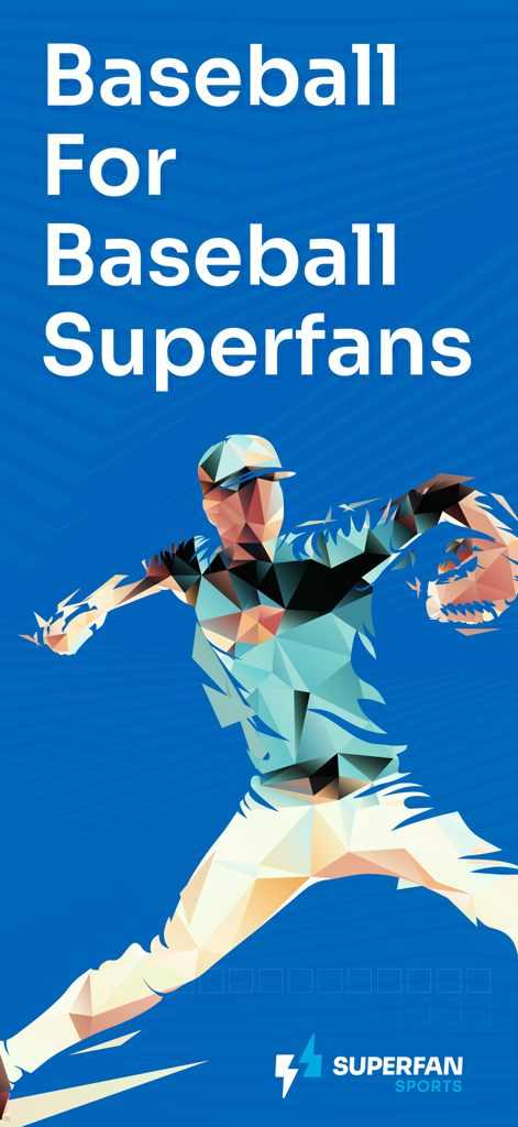 Stilisierter polygonaler Baseball-Pitcher mit dem Text 'Baseball für Baseball-Superfans'