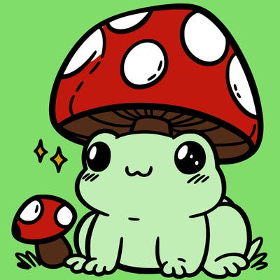 a cute frog with a mushroom hat