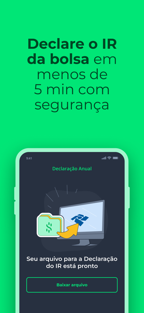 Pantalla de un smartphone de la app Grana que muestra un archivo de declaración anual de impuestos sobre la renta listo para descargar