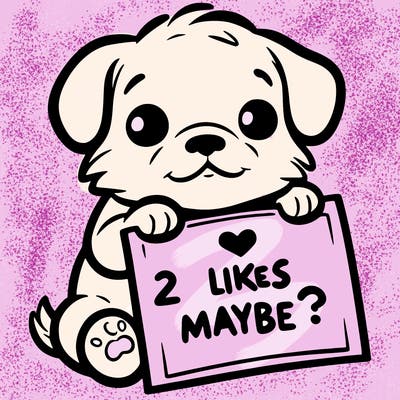 a puppy holding a sign that says 2 likes maybe?
