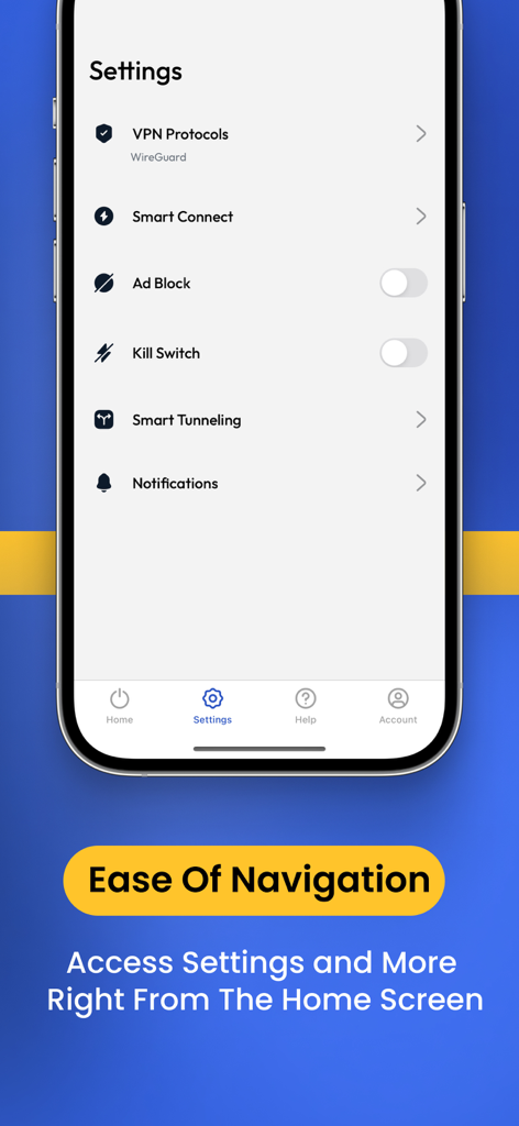 Menu des paramètres de l'application FastestVPN montrant les protocoles VPN et les fonctionnalités de sécurité sur un iPhone