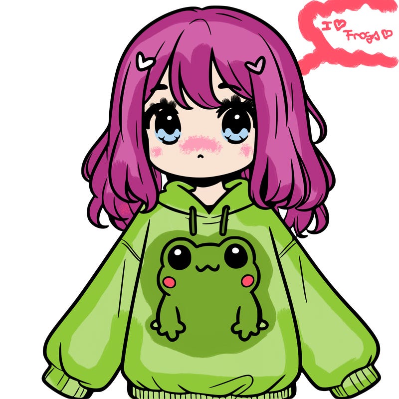 girl wearing frogging sweatshirt