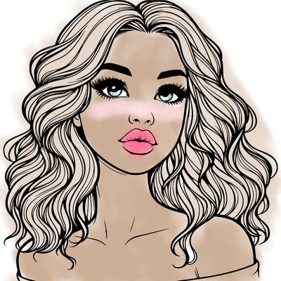 realistic girl with wavy hair and lips