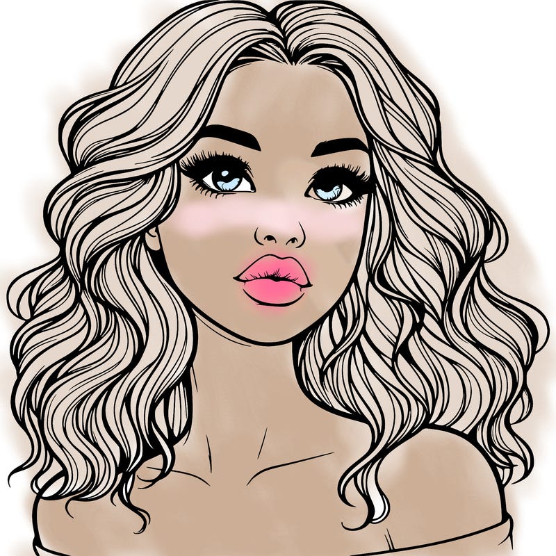 realistic girl with wavy hair and lips