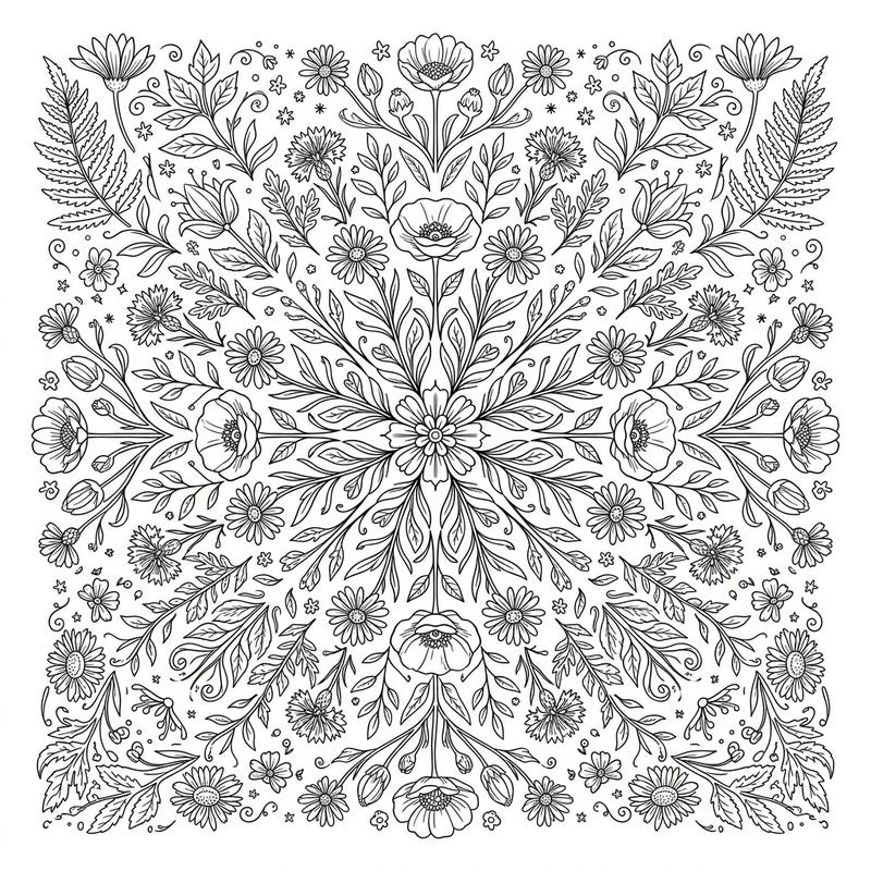 Dive into the serene beauty of nature with this exquisite Wildflower Mix Mandala coloring page. Its intricate floral patterns offer a delightful challenge and a calming escape for all ages.