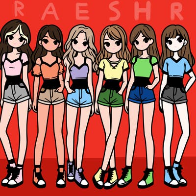 a group of girls wearing crop tops and shorts