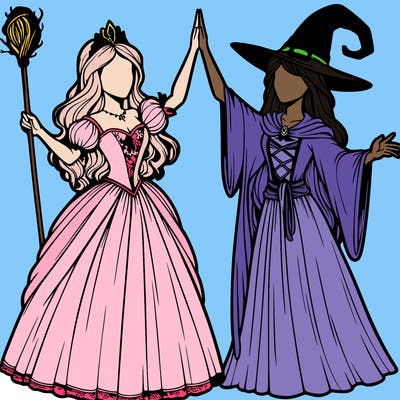detailed realistic split of a princess and a witch