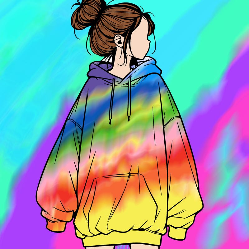 realistic girl with a oversized sweatshirt on and a bun