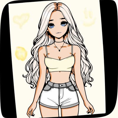 a realistic girl with long hair and in a crop top and shprts