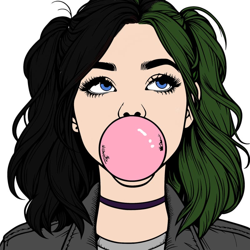 realististic girl blowing bubble -gum