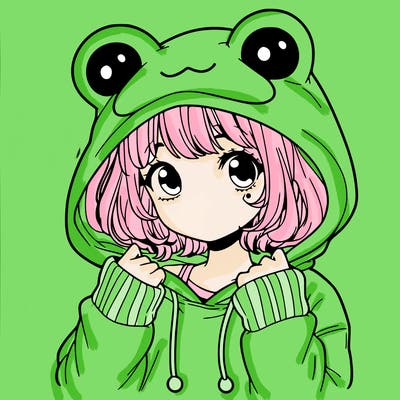 a cute teenage girl wearing a frog hoodie