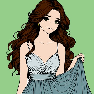 realistic girl in flowy silky prom dress