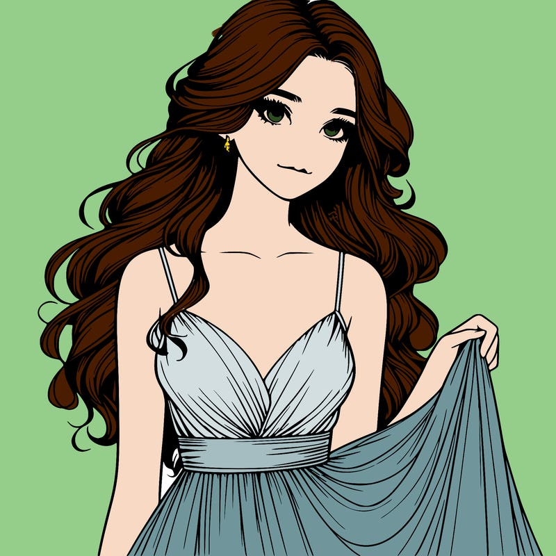 realistic girl in flowy silky prom dress
