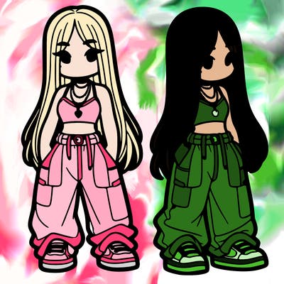 girl in baggy pants crop top and long hair
