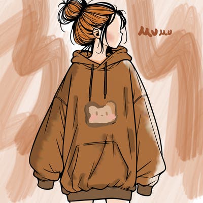 realistic girl with a oversized sweatshirt on and a bun