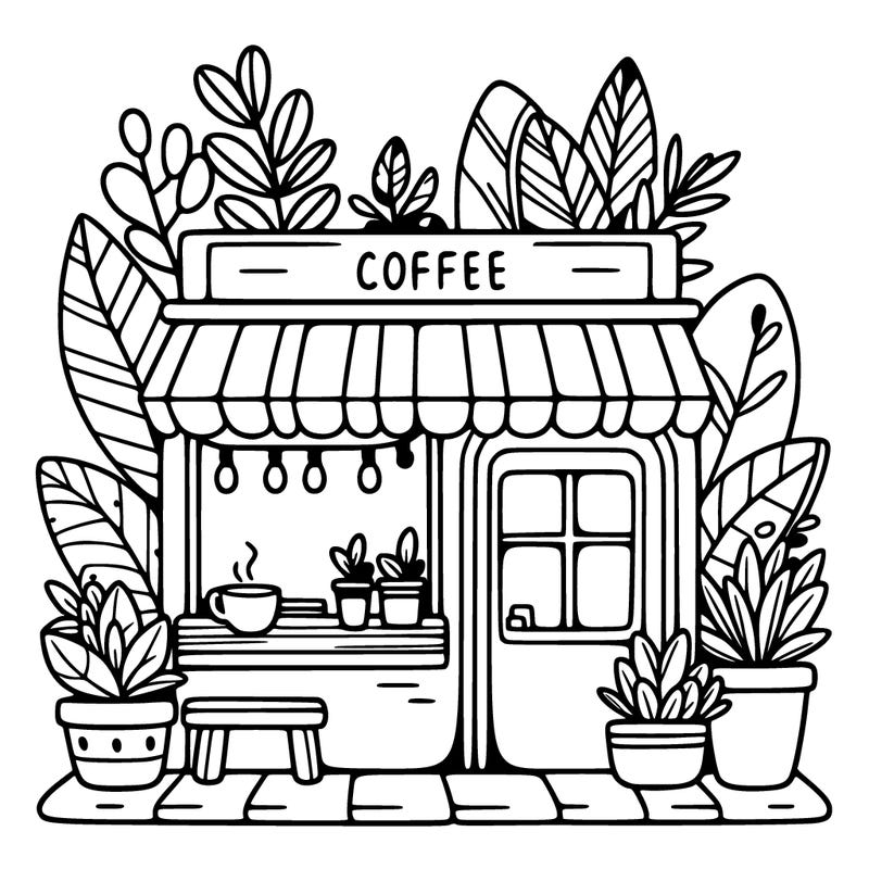 coffee shop with some plants and really cute and trendy