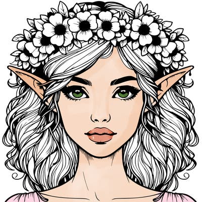 realistic female elf with flower crown
