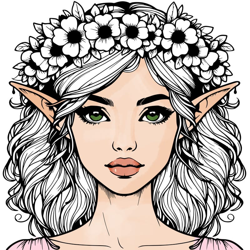 realistic female elf with flower crown