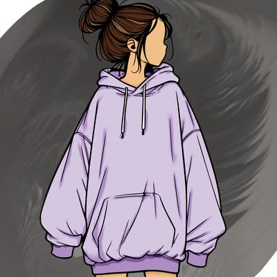 realistic girl with a oversized sweatshirt on and a bun