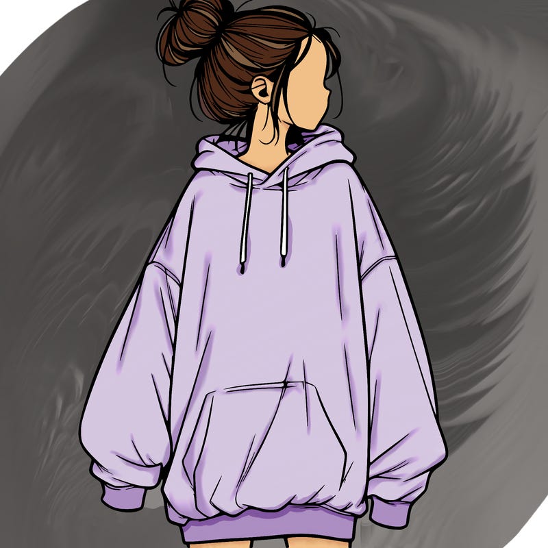 realistic girl with a oversized sweatshirt on and a bun