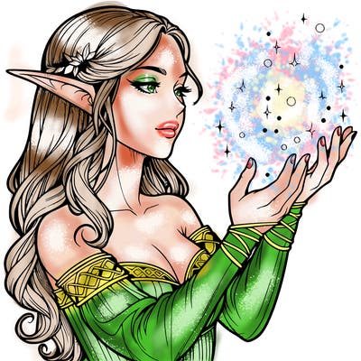 realistic elf girl doing magic