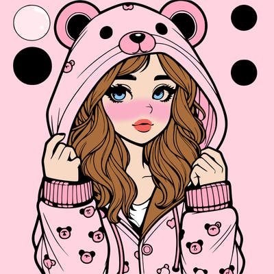 realistic girl in a animal pjs hoodie