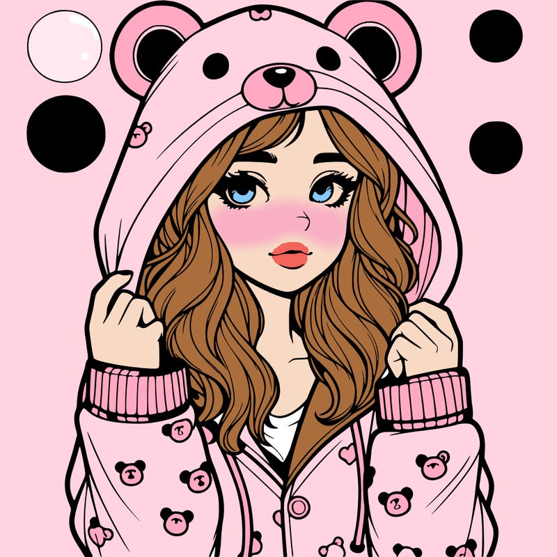 realistic girl in a animal pjs hoodie