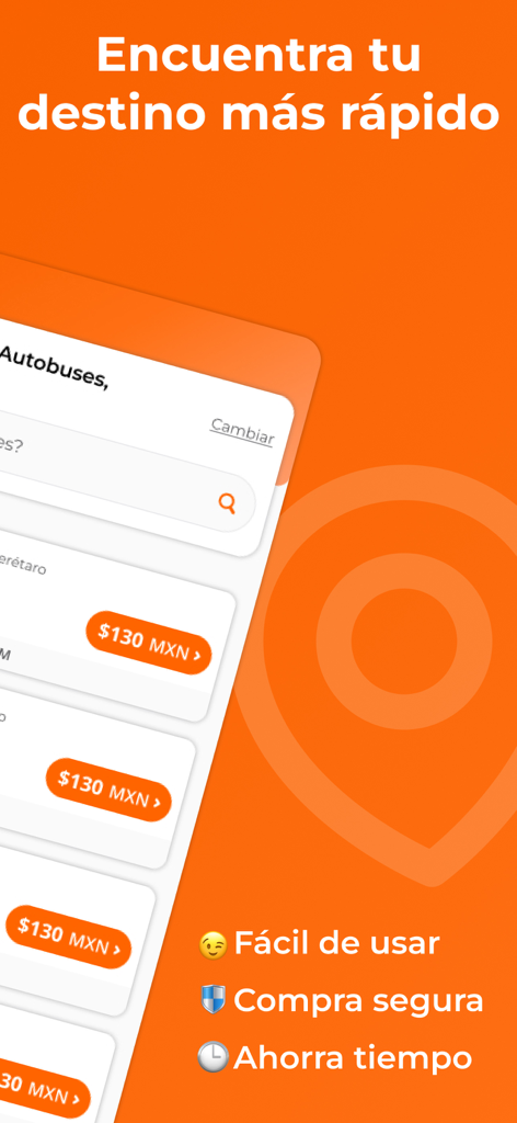 Interfaz de la aplicación de viajes en autobús Conecta GFA para reservar boletos de autobús en México