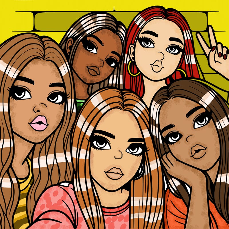 group of teen girls friends y2k up close in a selfie