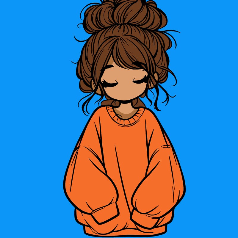 girl with baggy sweatshirt and messy bun
