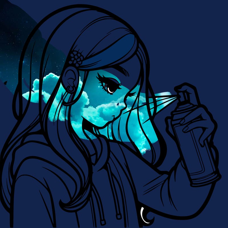 a realistic girl spray painting