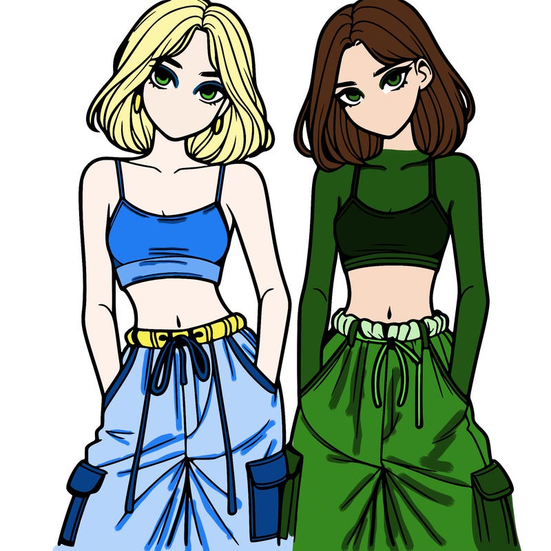 two girls with crop top with baggy pants