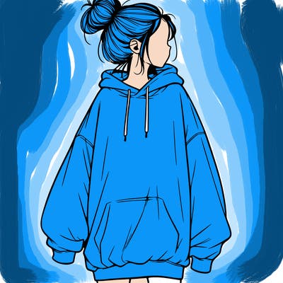 realistic girl with a oversized sweatshirt on and a bun