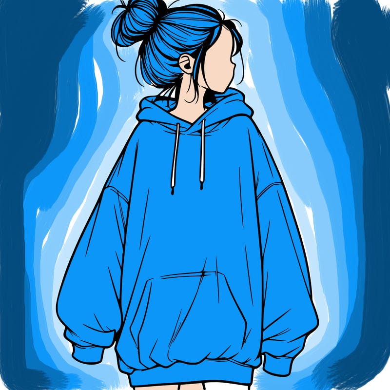 realistic girl with a oversized sweatshirt on and a bun