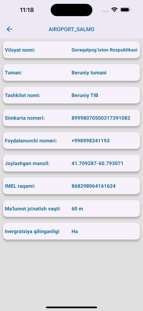 Smart-Water - Detailed technical information and location coordinates for a smart water monitoring station.