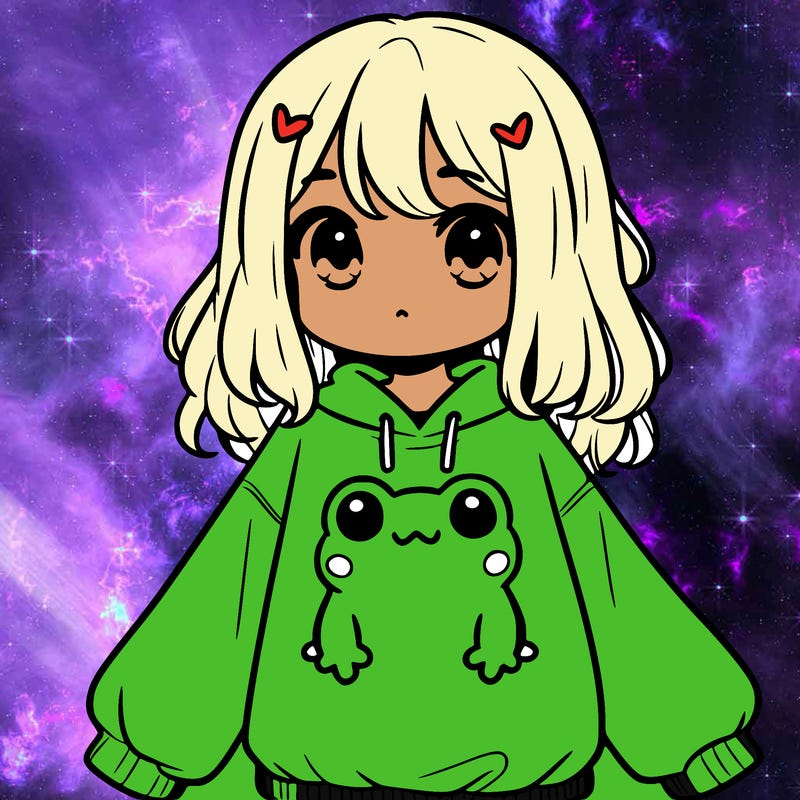 girl wearing frogging sweatshirt
