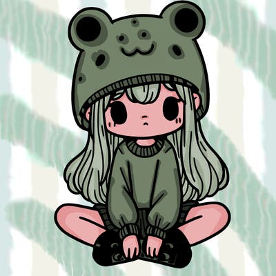 a girl wearing a frog hat and some frog socks