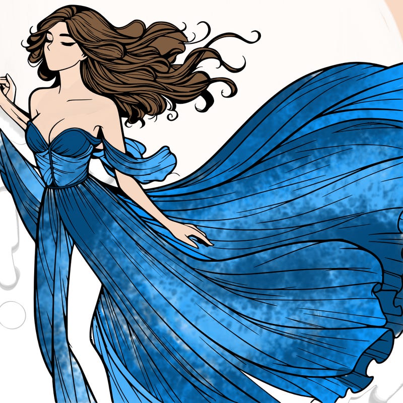 realistic woman in dress flowing the the wind