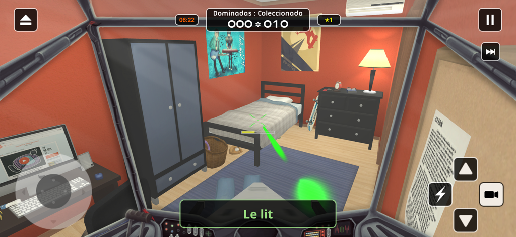 Influent Language Learning - Quarto interativo 3D no aplicativo Influent mostrando a palavra francesa para cama