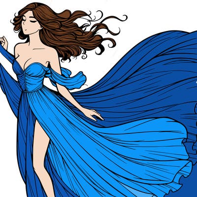 realistic woman in dress flowing the the wind