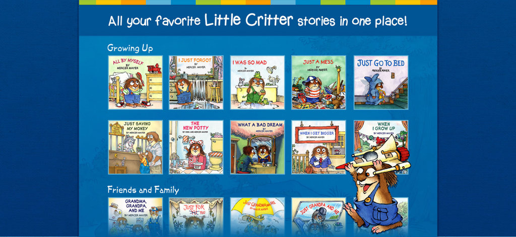 Little Critter Library - A collection of digital Little Critter storybook covers in the app library interface