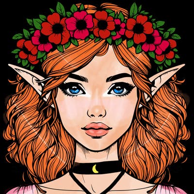 realistic female elf with flower crown